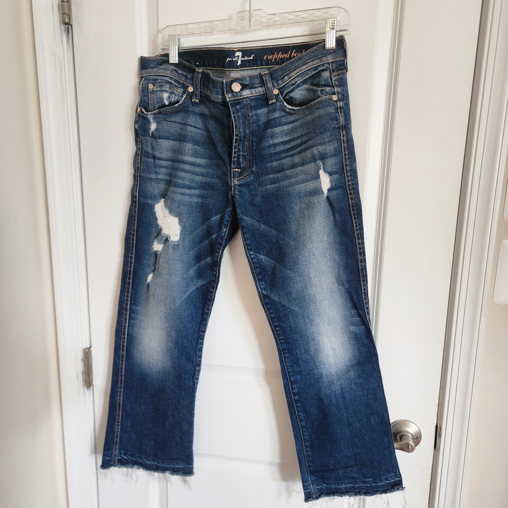 7 For All Mankind Distressed Blue Ankle Jeans